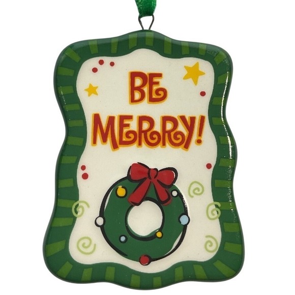 Ganz Christmas Tree Ornament Be Merry Holiday Wreath Decor Green Collectible - Picture 1 of 4